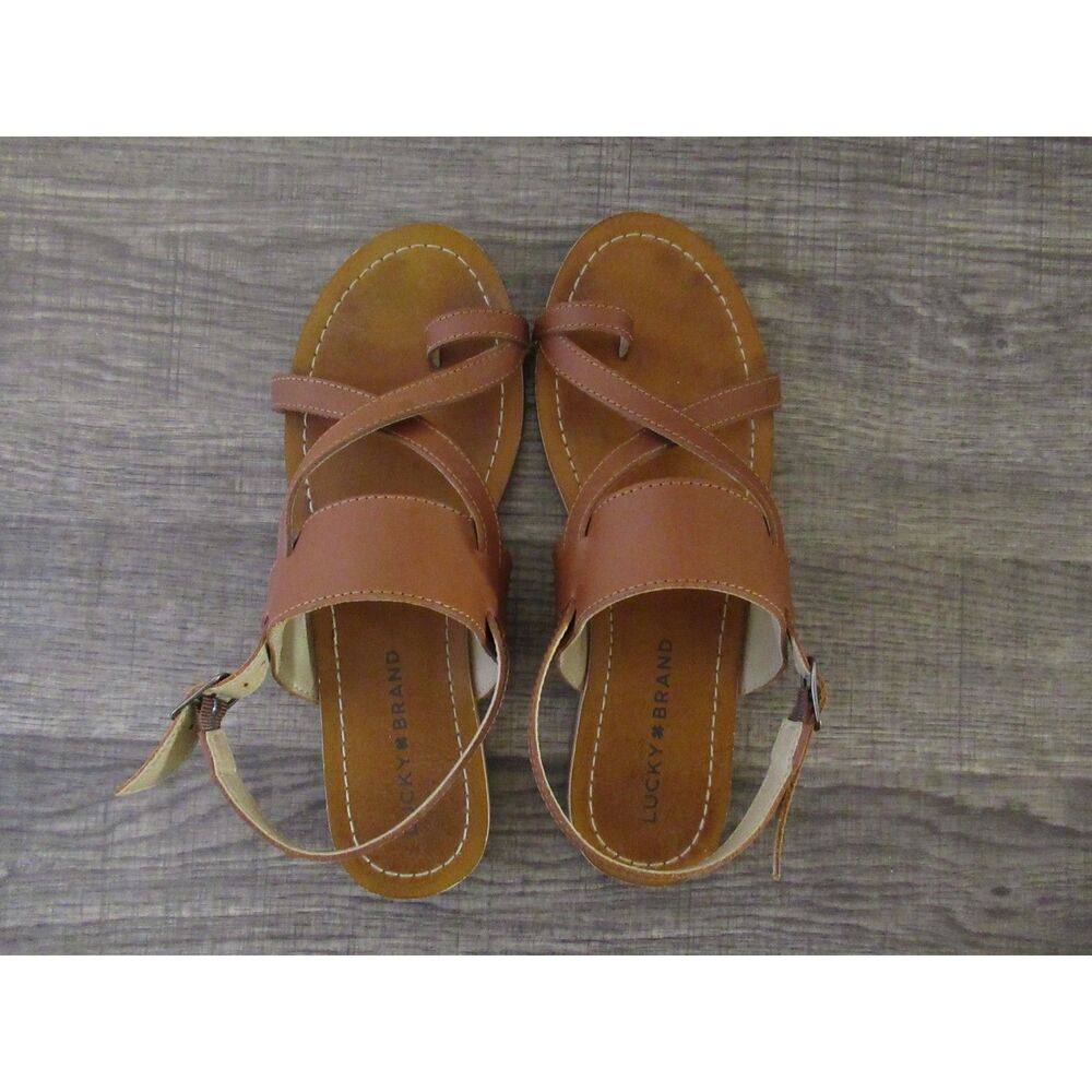 Lucky Brand Cognac Brown Leather Strappy Sandals Size 6